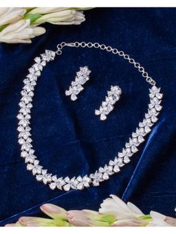 VIVINIA By Vidhi Mehra - Zia Silver Plated Womens Zircon Short Necklace Set With Earrings