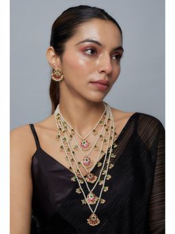 VIVINIA By Vidhi Mehra - Saadgi Gold Plated White Womens Kundan Polki Long Necklace Set
