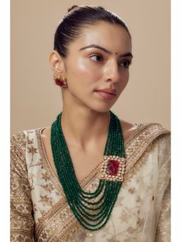 VIVINIA By Vidhi Mehra - Antara Gold Plated Green Womens Kundan Polki Mala Necklace Set