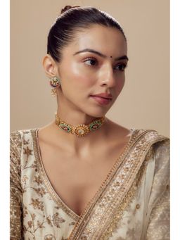 VIVINIA By Vidhi Mehra - Morpankh Gold Plated Multi Womens Kundan Polki Choker Necklace Sets