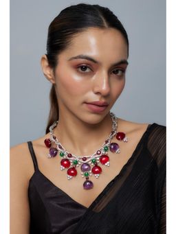VIVINIA By Vidhi Mehra - Florence Silver Plated Multicolored Womens Contemporary Short Necklace Set