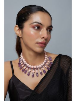 VIVINIA By Vidhi Mehra - Florence Pink And Purple Womens Beaded Short Necklace Set