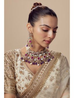 VIVINIA By Vidhi Mehra - Florence Gold Plated Purple Womens Kundan Polki Short Necklace Sets