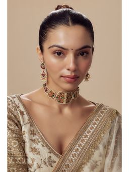 VIVINIA By Vidhi Mehra - Morpankh Gold Plated Multi Womens Kundan Polki Choker Necklace Sets