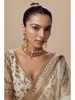 VIVINIA By Vidhi Mehra - Morpankh Gold Plated Multi Womens Kundan Polki Choker Necklace Sets