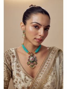 VIVINIA By Vidhi Mehra - Morpankh Multicolored Womens Beaded Short Necklace Set With Earrings