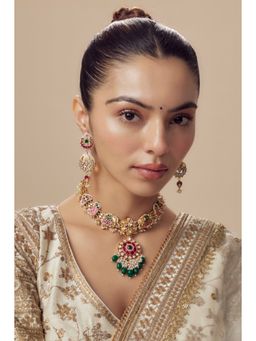 VIVINIA By Vidhi Mehra - Morpankh Gold Plated Multi Womens Kundan Polki Short Necklace Sets
