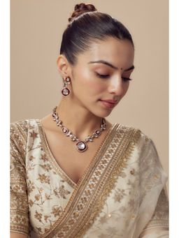 VIVINIA By Vidhi Mehra - Burgundy Gold Plated Red Womens Kundan Polki Short Necklace Sets