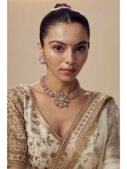 VIVINIA By Vidhi Mehra - Florence Gold Plated Green Womens Kundan Polki Short Necklace Sets