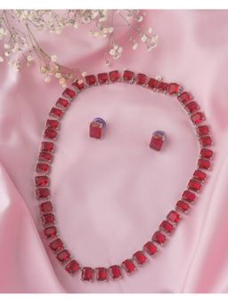 VIVINIA By Vidhi Mehra - Silver Plated Red Womens Short Necklace Set With Earrings