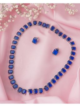 VIVINIA By Vidhi Mehra - Silver Plated Blue Womens Short Necklace Set With Earrings