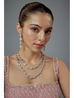 VIVINIA By Vidhi Mehra - Zia Silver Plated Zircon Womens Long Necklace Set With Earrings