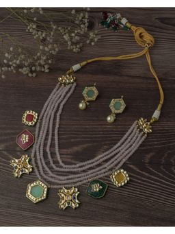 VIVINIA By Vidhi Mehra - Gold Plated Purple Womens Long Necklace Set With Earrings