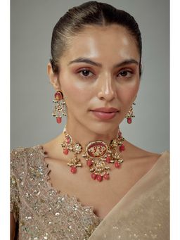 VIVINIA By Vidhi Mehra - Saadgi Gold Plated Peach Kundan Polki Womens Choker Necklace Sets