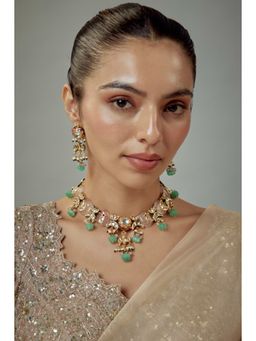 VIVINIA By Vidhi Mehra - Saadgi Gold Plated Green Kundan Polki Womens Short Necklace Sets