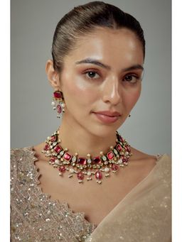 VIVINIA By Vidhi Mehra - Saadgi Gold Plated Red Kundan Polki Womens Choker Necklace Set