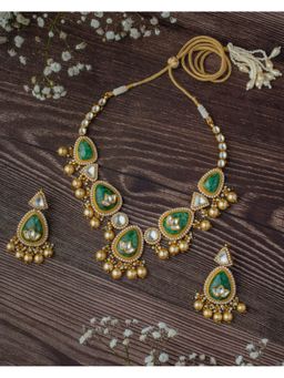VIVINIA By Vidhi Mehra - Saadgi Gold Plated Green Womens Choker Necklace Set (Pack of 2)