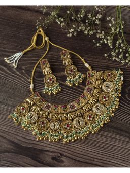 VIVINIA By Vidhi Mehra - Gold Plated Multicolored Womens Beads Short Necklace Set With Earrings