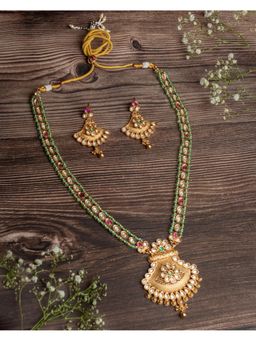 VIVINIA By Vidhi Mehra - Isvaraah 2.0 Gold Plated Green Long Necklace Set With Earrings