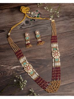 VIVINIA By Vidhi Mehra - Isvaraah 2.0 Gold Plated Pink Long Necklace Set With Earrings