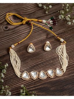 VIVINIA By Vidhi Mehra - Isvaraah 2.0 Gold Plated White Choker Necklace Set With Earrings