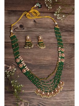 VIVINIA By Vidhi Mehra - Isvaraah 2.0 Gold Plated Green Long Necklace Set With Earrings