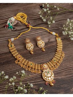 VIVINIA By Vidhi Mehra - Isvaraah 2.0 Gold Plated Multicolored Short Necklace Set With Earrings