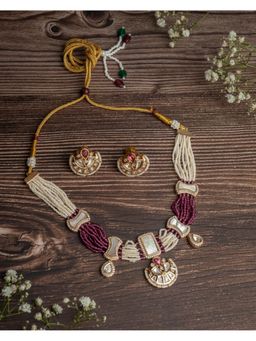 VIVINIA By Vidhi Mehra - Isvaraah 2.0 Gold Plated Purple Choker Necklace Set With Earrings
