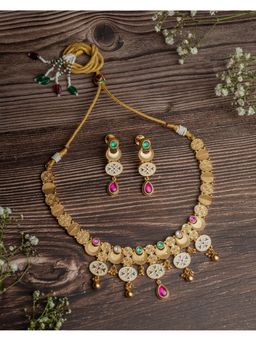 VIVINIA By Vidhi Mehra - Isvaraah 2.0 Gold Plated Multicolored Choker Necklace Set With Earrings