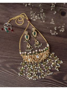 VIVINIA By Vidhi Mehra - Saadgi Gold Plated Green Womens Choker Necklace Set With Earrings