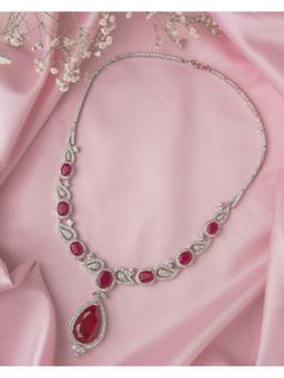 VIVINIA By Vidhi Mehra - Silver Plated Red Womens Short Necklace Set