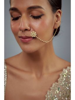 VIVINIA By Vidhi Mehra - Saadgi Gold Plated Kundan Polki Womens Nath With Chain