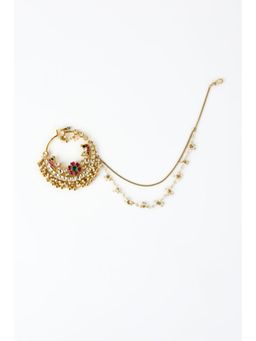 VIVINIA By Vidhi Mehra - Saadgi Gold Plated Red Kundan Polki Womens Nath With Chain