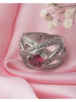 VIVINIA By Vidhi Mehra - Silver Plated Pink Womens Zircon Ring