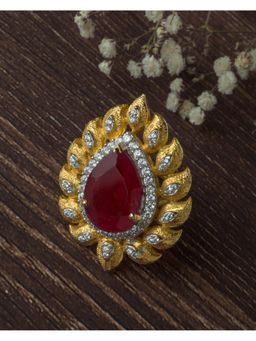 VIVINIA By Vidhi Mehra - Gold Plated Red Womens Zircon Adjustable Ring