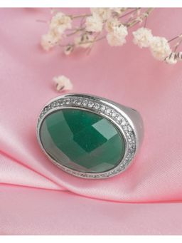 VIVINIA By Vidhi Mehra - Silver Plated Green Womens Zircon Ring