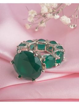 VIVINIA By Vidhi Mehra - Silver Plated Green Womens Diamond Ring