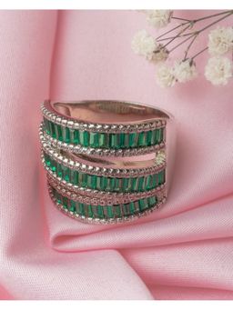 VIVINIA By Vidhi Mehra - Silver Plated Green Womens Zircon Ring