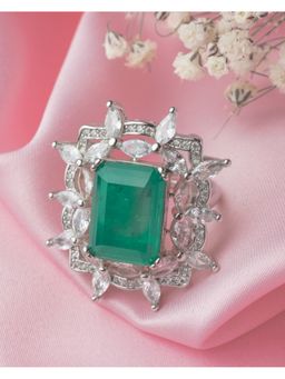 VIVINIA By Vidhi Mehra - Silver Plated Green Womens Zircon Adjustable Ring