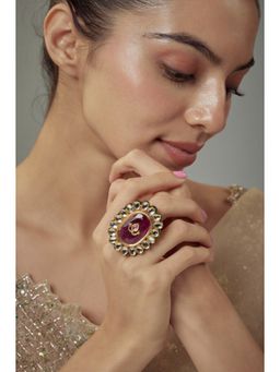 VIVINIA By Vidhi Mehra - Saadgi Gold Plated Purple Kundan Polki Womens Ring