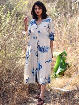 Oodeypore - Off White Wisteria Floral Dress