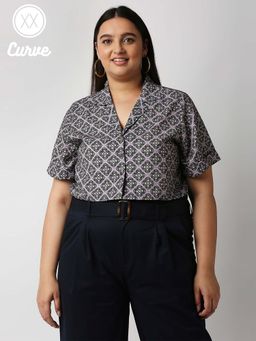 Twenty Dresses by Nykaa Fashion - Curve Mauve Printed Collar Neck Shirt