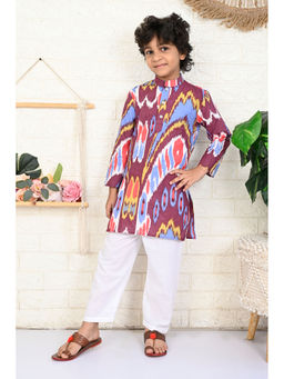 The Cotton Staple - Rouge Ikat Kurta and Pants (Set of 2)