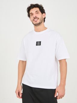 Styli - Men's White Front Graphic Compact Cotton Oversized T-Shirt