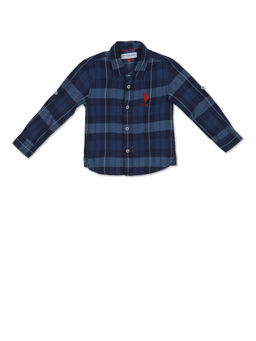 U.S. POLO ASSN. - Boys Indigo Spread Collar Check Casual Shirt