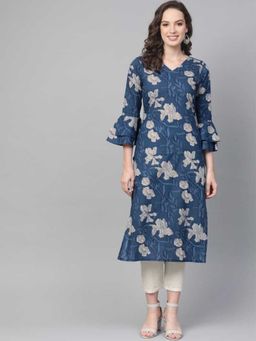 Vaamsi - Women Blue Cotton Blend Printed Straight Kurta (VCK1286)