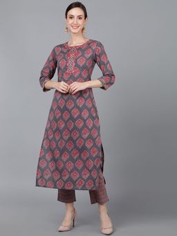 Vaamsi - Women Mauve Cotton Printed Straight Kurta (VCK8815)