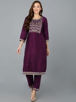 Vaamsi - Women Purple Silk Blend Embroidered Straight Kurta (VCK9045)