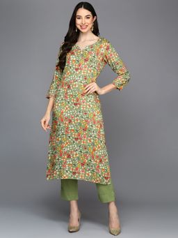 Vaamsi - Women Green Viscose Rayon Ethnic Printed regular Fit Kurta (VCK9405)