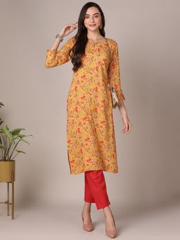 Vaamsi - Women Yellow Viscose Rayon Floral Printed Straight Kurta (VCK9600)